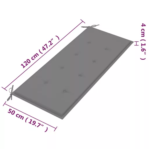 2 személyes tömör eukaliptuszfa kerti pad párnával 120 cm