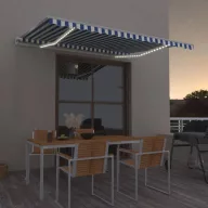   Kék és fehér kézzel kihúzható LED-es napellenző 400 x 300 cm