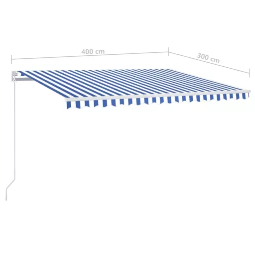 Kék és fehér kézzel kihúzható LED-es napellenző 400 x 300 cm