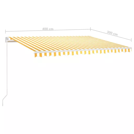 Sárga és fehér kézzel kihúzható LED-es napellenző 400 x 300 cm