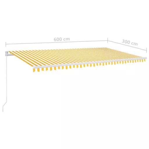 Sárga és fehér kézzel kihúzható LED-es napellenző 600x300 cm