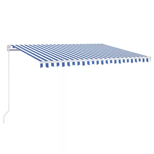 Kék és fehér kézzel kihúzható LED-es napellenző 400 x 350 cm