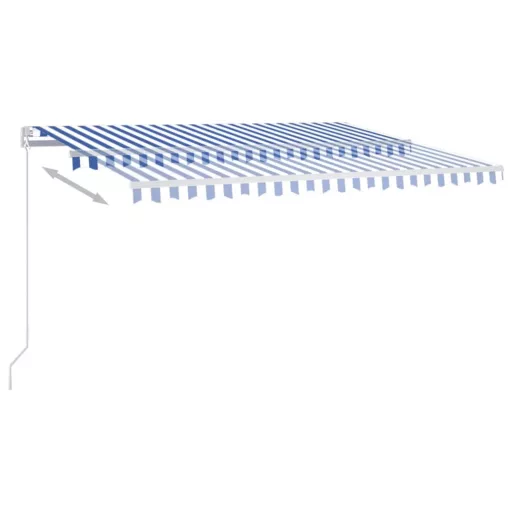 Kék és fehér kézzel kihúzható LED-es napellenző 400 x 350 cm