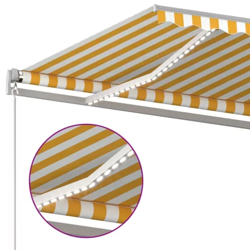 Sárga és fehér kézzel kihúzható LED-es napellenző 400 x 350 cm