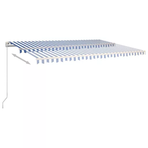 Kék és fehér kézzel kihúzható LED-es napellenző 500 x 350 cm