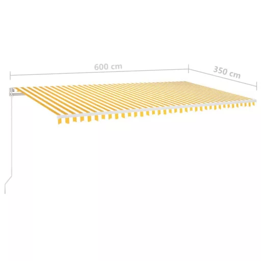 Sárga és fehér kézzel kihúzható LED-es napellenző 600 x 350 cm