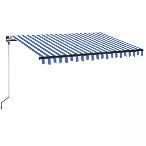 Kék és fehér kézzel kihúzható LED-es napellenző 350 x 250 cm