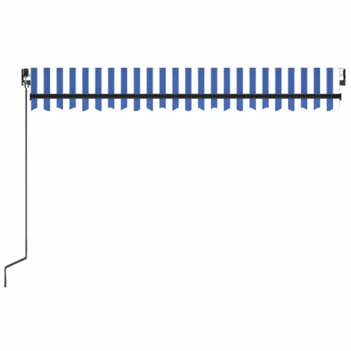 Kék és fehér kézzel kihúzható LED-es napellenző 450 x 300 cm