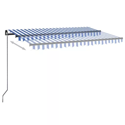 Kék/fehér automata szélérzékelős és LED-es napellenző 450x300cm