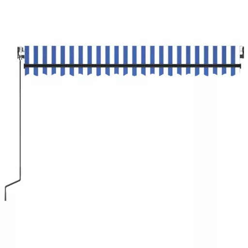 Kék/fehér automata szélérzékelős és LED-es napellenző 450x300cm