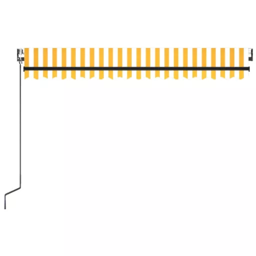 Sárga-fehér szélérzékelős és LED-es napellenző 450 x 300 cm