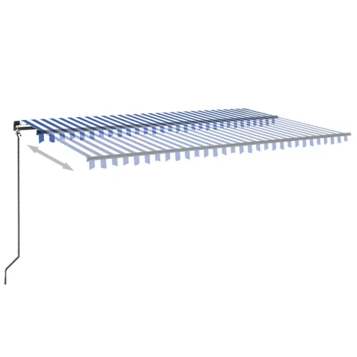 Kék és fehér kézzel kihúzható LED-es napellenző 500 x 300 cm