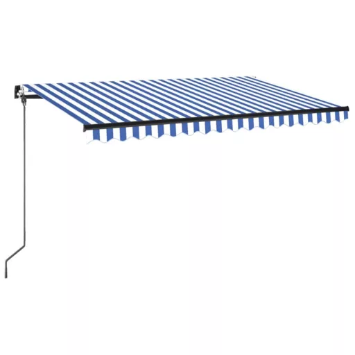 Kék és fehér kézzel kihúzható LED-es napellenző 400 x 350 cm
