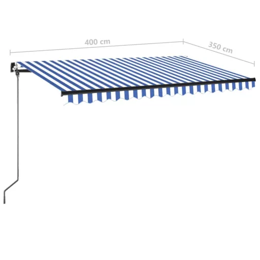 Kék és fehér kézzel kihúzható LED-es napellenző 400 x 350 cm