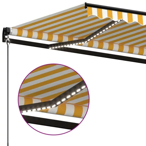 Sárga és fehér kézzel kihúzható LED-es napellenző 400 x 350 cm