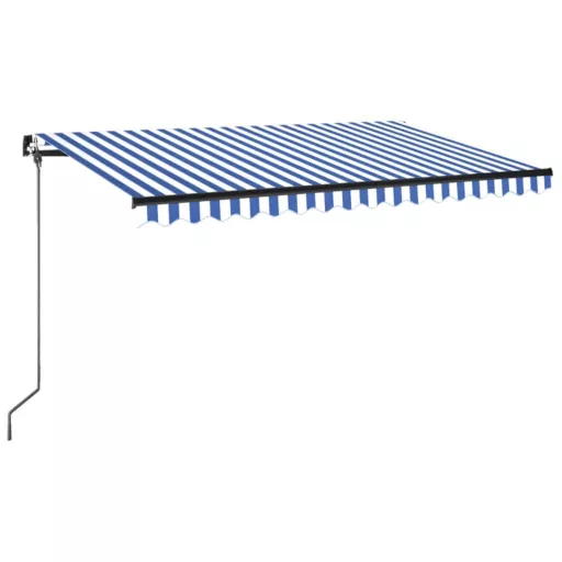 Kék és fehér kézzel kihúzható LED-es napellenző 450 x 350 cm