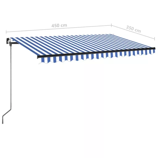 Kék és fehér kézzel kihúzható LED-es napellenző 450 x 350 cm