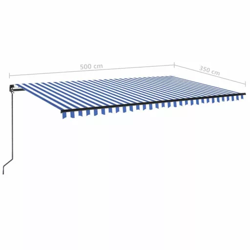 Kék és fehér kézzel kihúzható napellenző 500 x 350 cm