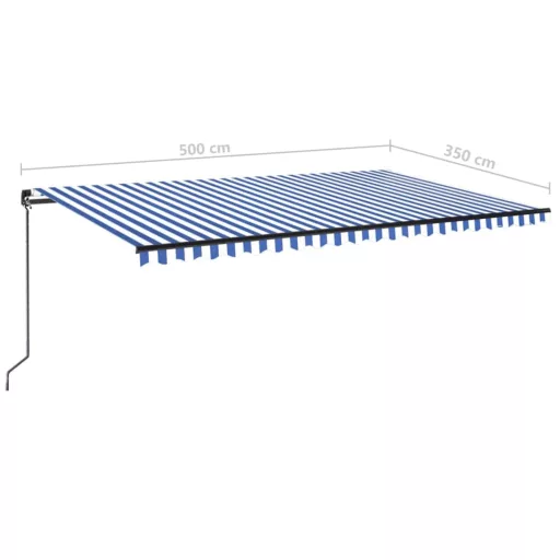 Kék és fehér kézzel kihúzható LED-es napellenző 500 x 350 cm