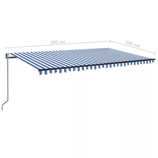 Kék/fehér automata szélérzékelős és LED-es napellenző 500x350cm