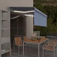  Kék/fehér szélérzékelős, LED-es napellenző redőnnyel 3x2,5 m