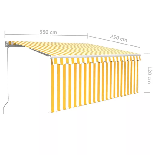 Sárga és fehér kézzel kihúzható napellenző redőnnyel 3,5x2,5 m