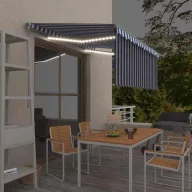   Kék/fehér LED-es kézzel kihúzható napellenző redőnnyel 3x2,5 m