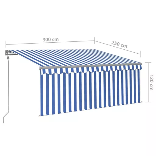 Kék és fehér automata napellenző redőnnyel 3 x 2,5 m