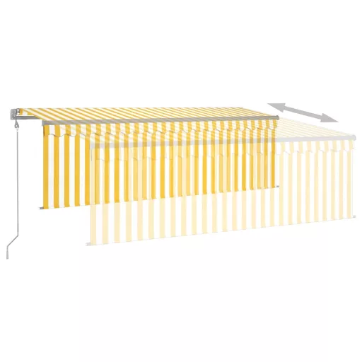 Sárga-fehér redőnyös, LED-es, szélérzékelős napellenző 4x3 m