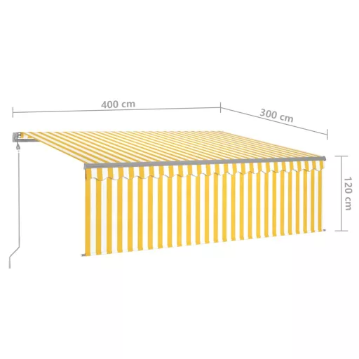 Sárga-fehér redőnyös, LED-es, szélérzékelős napellenző 4x3 m