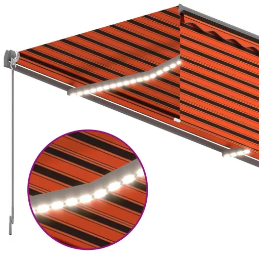 Narancs-barna redőnyös, LED-es, szélérzékelős napellenző 4,5x3m