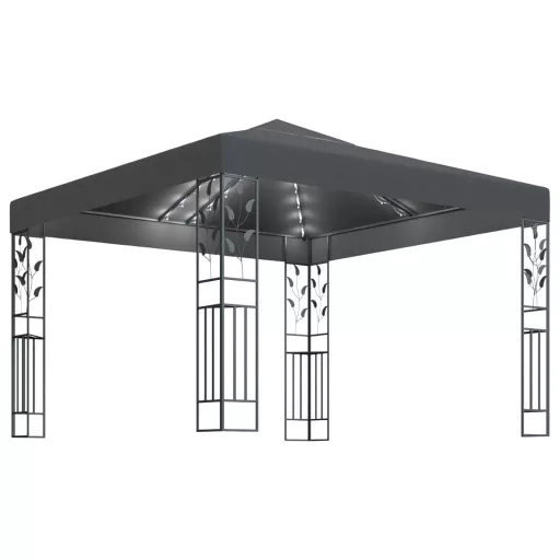 Antracitszürke pavilon LED fényfüzérrel 3 x 3 m