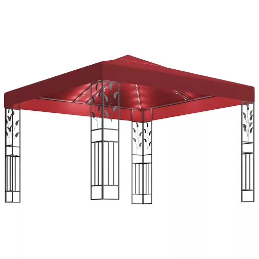 Bordó pavilon LED fényfüzérrel 3 x 3 m