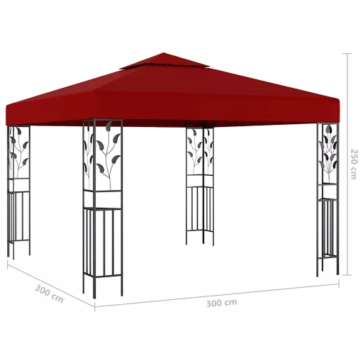 Bordó pavilon LED fényfüzérrel 3 x 3 m