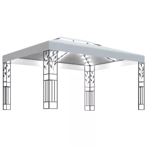 Fehér dupla tetős pavilon LED fényfüzérrel 3 x 4 m