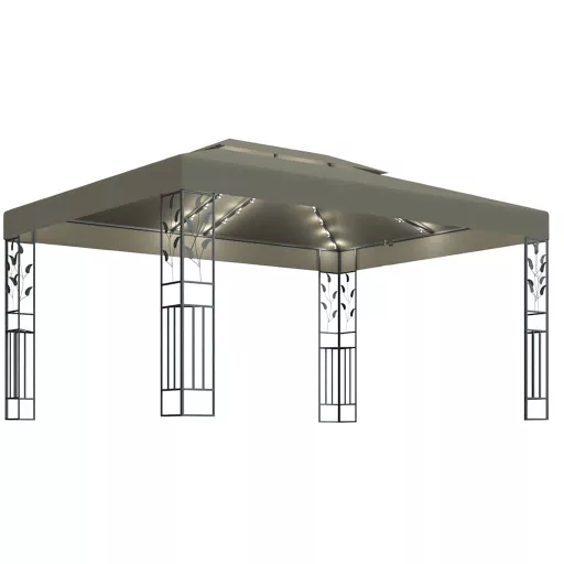 Tópszínű dupla tetős pavilon LED fényfüzérrel 3 x 4 m