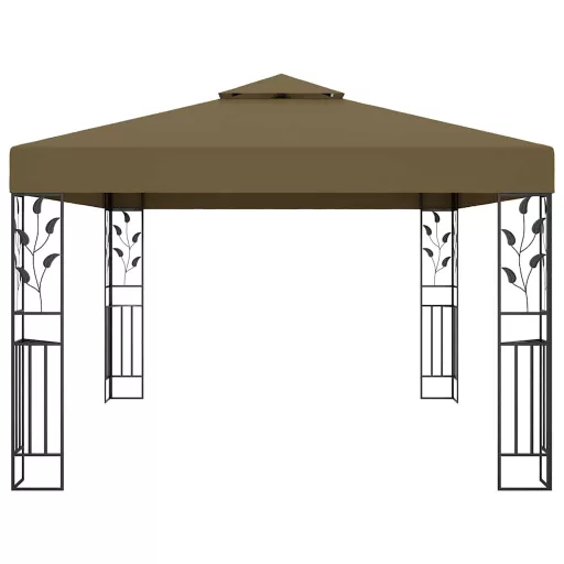 Tópszínű dupla tetős pavilon LED fényfüzérrel 3 x 4 m