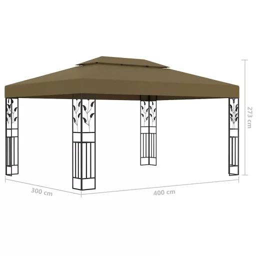 Tópszínű dupla tetős pavilon LED fényfüzérrel 3 x 4 m