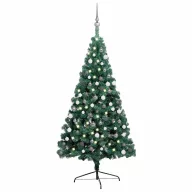   Zöld megvilágított fél műkarácsonyfa gömb szettel 120 cm
