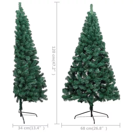 Zöld megvilágított fél műkarácsonyfa gömb szettel 120 cm