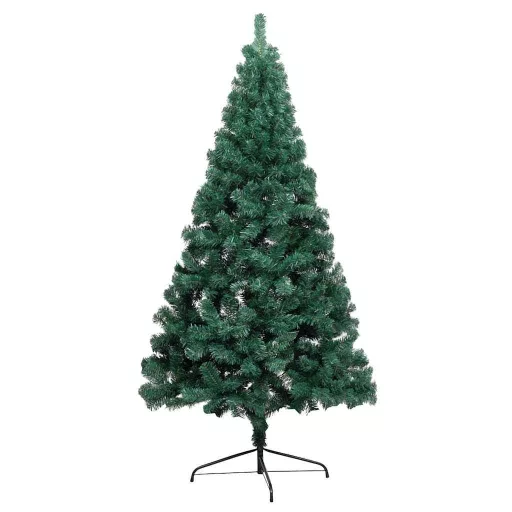 Zöld megvilágított fél műkarácsonyfa gömb szettel 240 cm