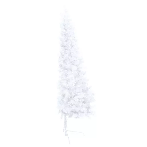 Fehér megvilágított fél műkarácsonyfa gömb szettel 240 cm