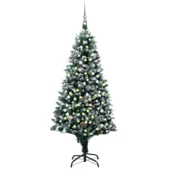   LED-es műkarácsonyfa gömbkészlettel és tobozokkal 210 cm