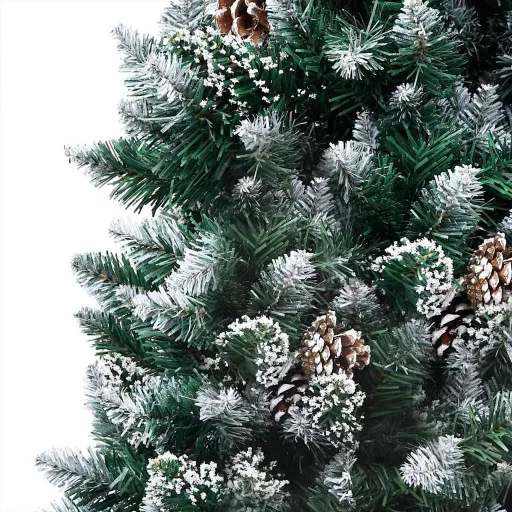 LED-es műkarácsonyfa gömbkészlettel és tobozokkal 210 cm