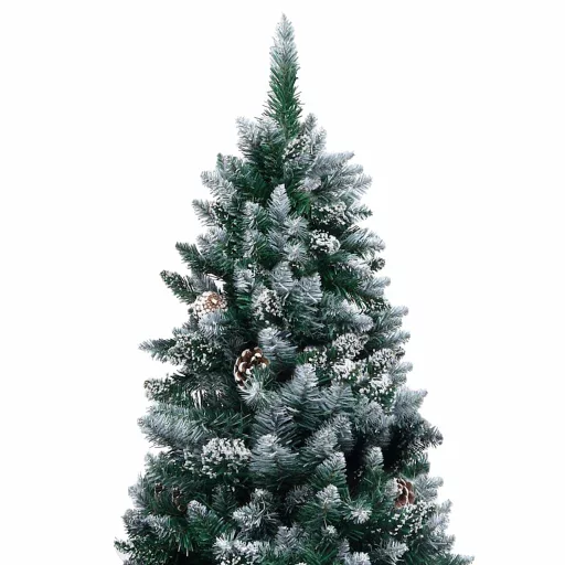 LED-es műkarácsonyfa gömbkészlettel és tobozokkal 210 cm