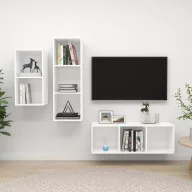 3 részes fehér szerelt fa TV-szekrény