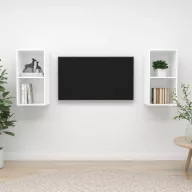 2 db fehér szerelt fa falra szerelhető TV-szekrény
