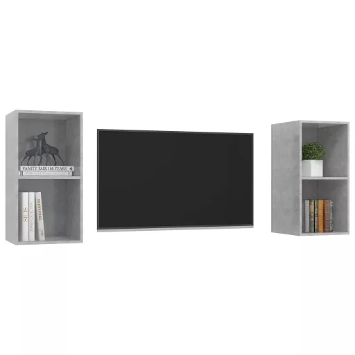 2 db betonszürke szerelt fa falra szerelhető TV-szekrény