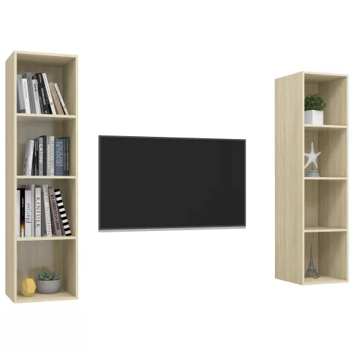2 db tölgyszínű szerelt fa falra szerelhető TV-szekrény