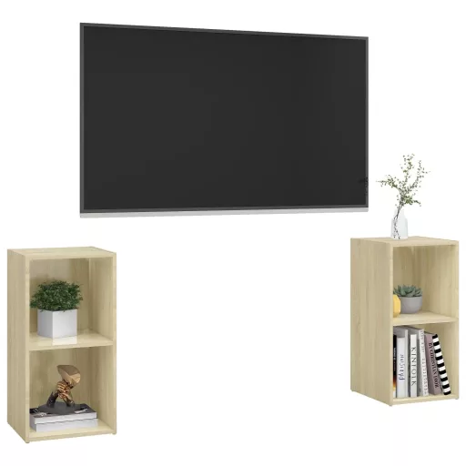 2 db sonoma tölgy színű szerelt fa TV-szekrény 72x35x36,5 cm